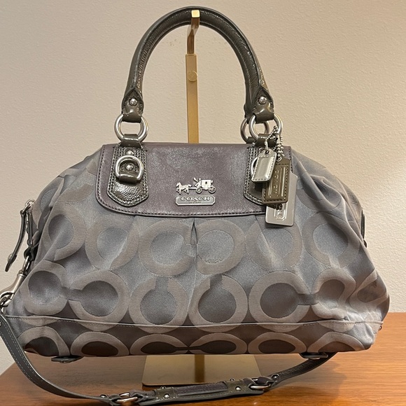 Coach Handbags - Coach Madison Op Art Dark Grey Sabrina Satchel
